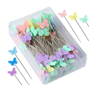 Colorful butterfly head sewing pins set with clear storage box for quilting crafts 100pcs