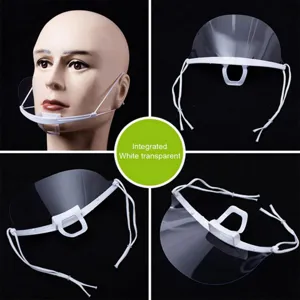 Mascarilla facial de plástico transparente para uso en cocina de catering restaurante detalle.
