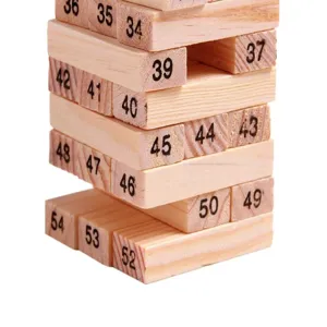 Wooden numbering stacking blocks toy detail view, natural wood educational game piece.