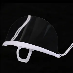 Mascarilla facial de catering de plástico transparente detalle para cocina profesional.