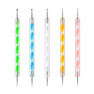 5pcs dual ended nail art dotting pens with crystal acrylic handles for manicure design