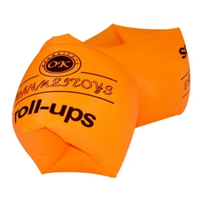 Inflatable swim arm bands orange double airbag safety float sleeves for adult swimming training.
