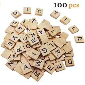 Wooden Alphabet Letters Tiles 100pcs DIY Spelling Craft Educational Kids Toys Set