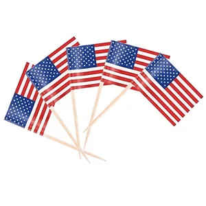 65mm American flag toothpick flags, decorative paper national flags on wooden picks for food.