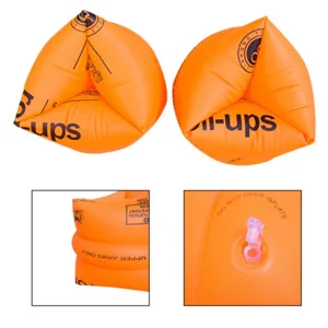 Adult inflatable swim arm bands orange floaties double air bags water wings safety swimming rings