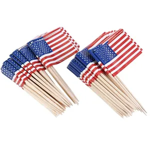 65mm American flag toothpicks wooden paper national flag food picks party decorations
