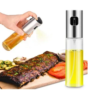 Oliespray fles van roestvrij staal en glas voor keuken, barbecue en koken 100ml fles