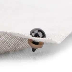 Close-up detail of black plastic safety eyes for DIY plush toys, showing screw back design.