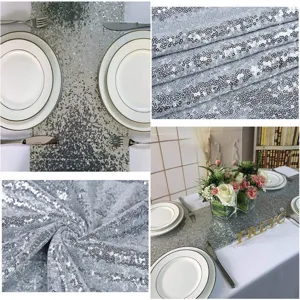 Silver Sequin Table Runner Sparkling Fabric for Wedding Party Dinner Table Decor