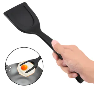 Nylon Omelet Spatel 2-in-1 Pannenkoek Brood E Klem Keuken Kookgereedschap Zwart