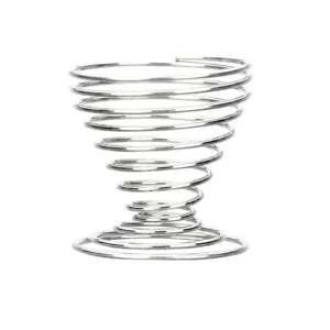 Stainless steel spiral egg holder detail, perfect for kitchen table or makeup sponge display.