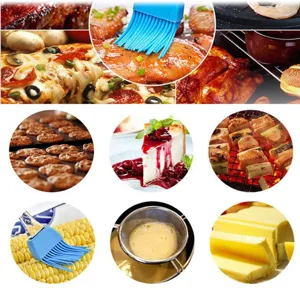 Silicone oil brush detail showing baking, grilling and pastry brushing usage in kitchen.