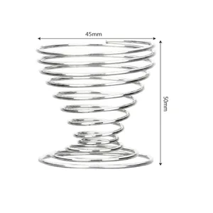 Metal spiral egg holder detail view showing 45mm top width and 50mm height dimensions.