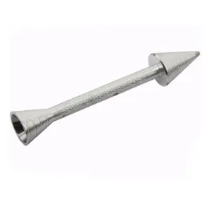 Aluminum cake decorating nail detail showing dual-head piping rod and textured grip design