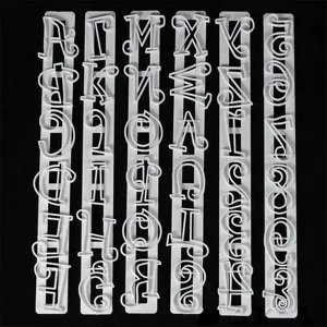 White plastic alphabet fondant cookie cutters, 6pcs uppercase letter cake decorating molds.
