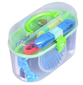 Ensemble de boîte à couture double portable avec outils complets poignée verte étui transparent