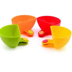 Silicone edge clip bowls detail view, colorful condiment dishes for kitchen dining.