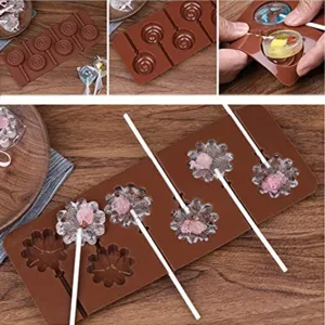 Silicone lollipop mold DIY chocolate candy baking tray daisy swirl shape flexible baking tools