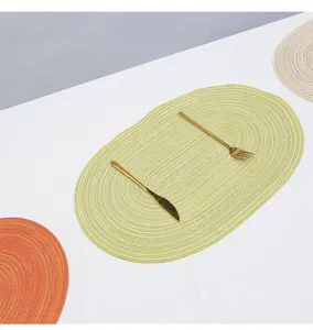 Woven cotton yarn oval placemat, Japanese anti-scald heat insulation pad, home table decor.