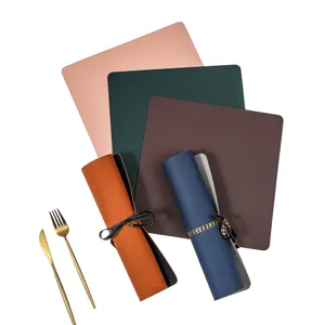 Set di tovagliette in pelle PVC multicolore, tappetini da tavola rettangolari impermeabili.