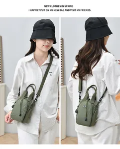 Versatile nylon mobile phone bag for women, casual crossbody bag with drawstring bucket.