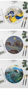 Round PVC placemat modern Chinese zen style heat resistant dining table mat for home