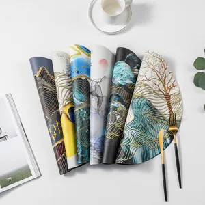 New Chinese Style Zen Printed PVC Placemat Round Heat Insulation Mat Home Dining Table Mat Hotel Restaurant Placemat