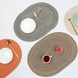 Woven Cotton Yarn Oval Placemat Japanese Style Anti Slip Heat Insulated Table Mat For Home Kitchen Table Decor