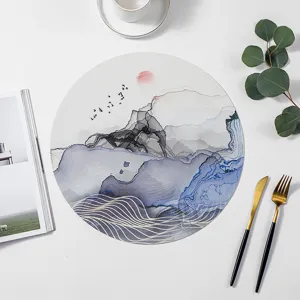 Enhance your dining table with this round Chinese ink landscape placemat, stylish heat insulation.