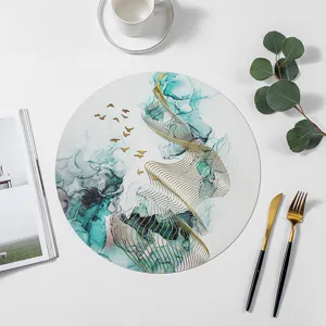Round abstract art PVC placemat, waterproof heat insulation table mat for home restaurant.