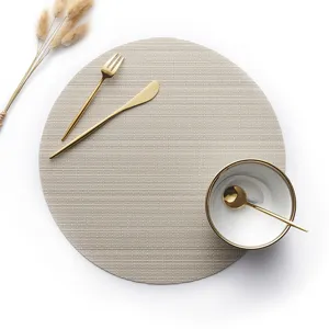 Nordic round PVC placemat for dining table, heat-resistant woven table mat for kitchen.