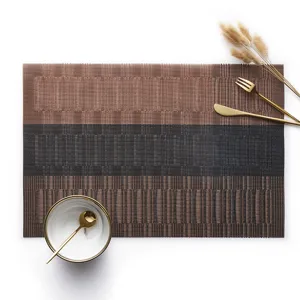 PVC woven placemat waterproof heat insulated table mat horizontal stripes dining table decor