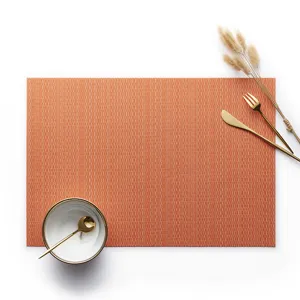 European style vertical stripe PVC placemat, heat-resistant and non-slip rectangular table mat.