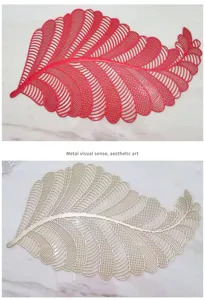 Hollow out PVC feather placemat detail, heat resistant table mat in Nordic design.