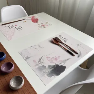 Chinese style PVC placemat woven heat resistant table mat ink painting dining placemat