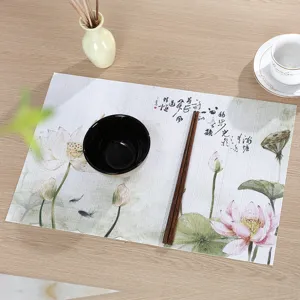 Chinese style PVC woven placemat heat resistant non-slip table mat lotus ink painting