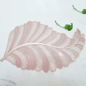 Nordic style rose gold leaf hollow PVC placemat, modern kitchen table mat decoration.