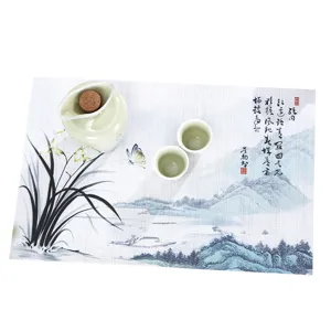 Chinese style PVC woven placemat heat resistant table mat ink painting table decor for dining