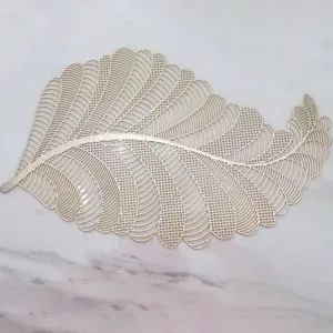 Nordic style hollow leaf placemat, gold PVC table mat for dining table, heat insulation pad.