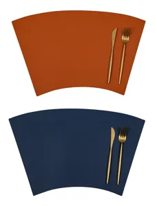 Fan-shaped leather placemat, double-sided waterproof oil-proof table mat for home and hotel use.