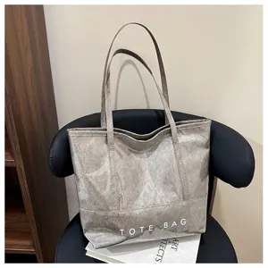 Wasserdichte glänzende graue Tote Bag, große Handtasche Schultertasche für Damen Pendeln.