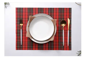 Set de table en PVC carreaux rouges tapis de table de salle manger isole tisse