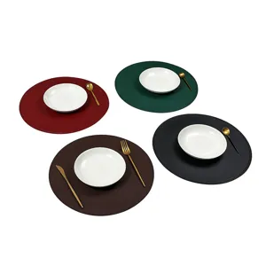 Round faux leather placemats set, waterproof heat resistant table mats for dining kitchen.