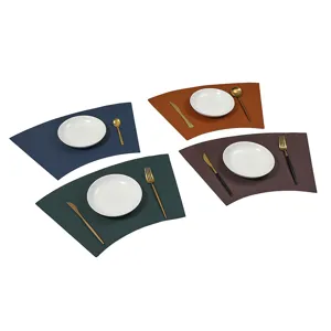 Sector shaped leather placemats set, waterproof dining table mats for home and hotel.