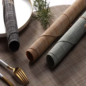 PVC woven placemats heat resistant waterproof table mats rolled set for dining room decor
