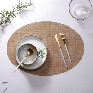 Oval PVC woven placemat heat resistant waterproof table mat for dining room kitchen western restaurant
