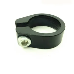 Black aluminum alloy bicycle seat post clamp detail, single nail design with hex bolt.