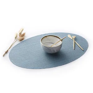 Blue oval PVC woven placemat kitchen table non-slip heat insulation pad main view display