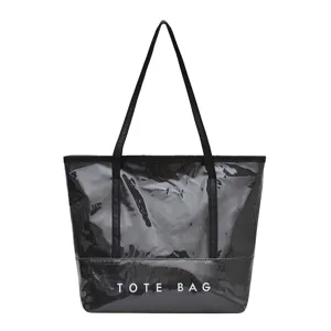 Schwarze Lackleder Tote Bag Große Kapazität Wasserdichte Schultertasche Damen Handtasche
