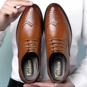 Ανδρικά καφέ επίσημα παπούτσια brogue δερμάτινα με κορδόνια επαγγελματικά υποδήματα γάμου